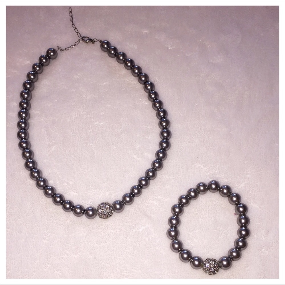 Faux Pearl Necklace and Bracelet Set